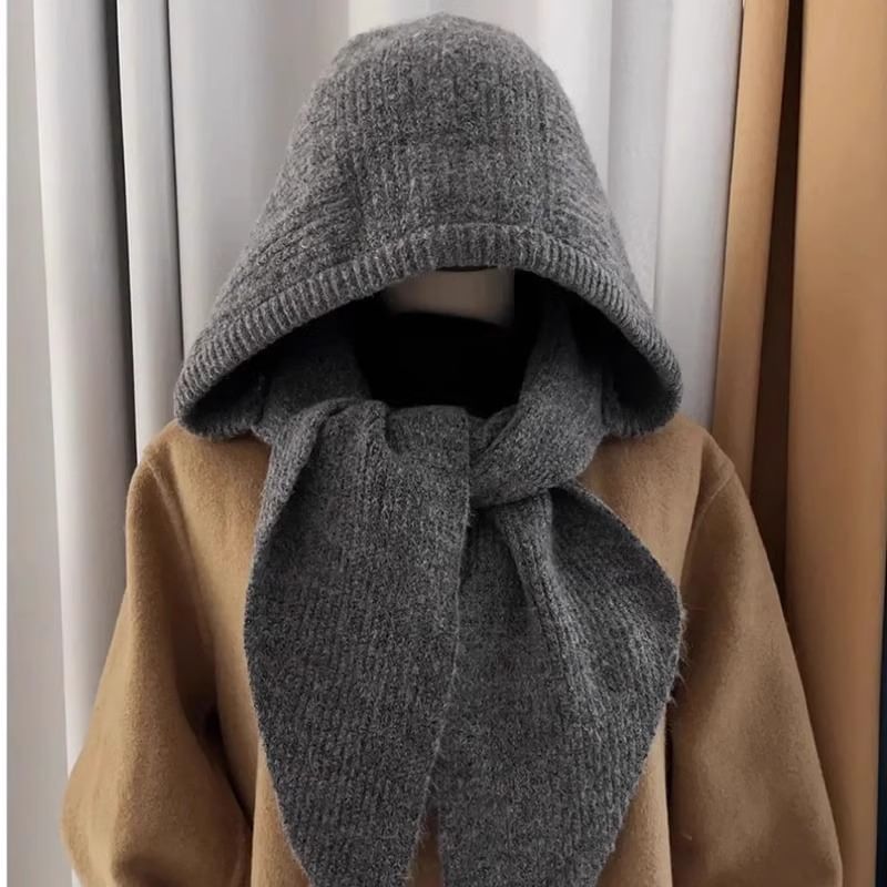 Knit Scarf Hooded Plain