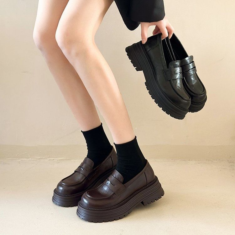 Platform Loafers Faux Leather