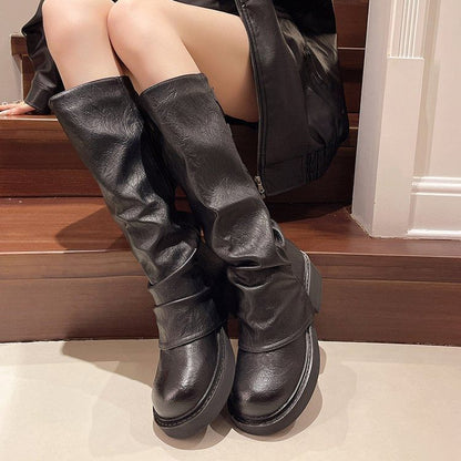 Tall Faux Platform Leather Boots
