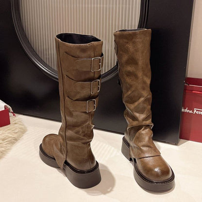 Tall Faux Platform Leather Boots