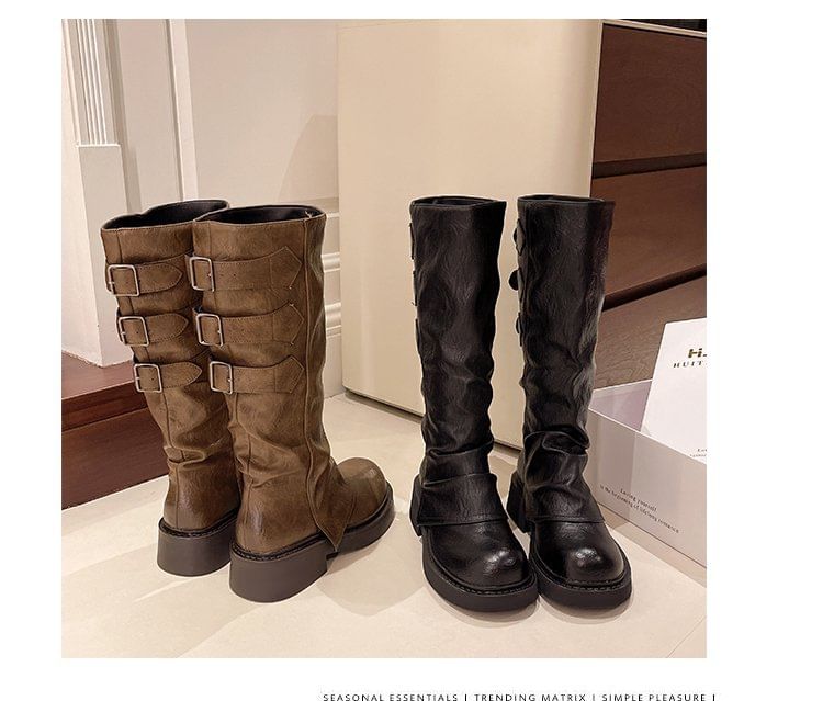 Tall Faux Platform Leather Boots