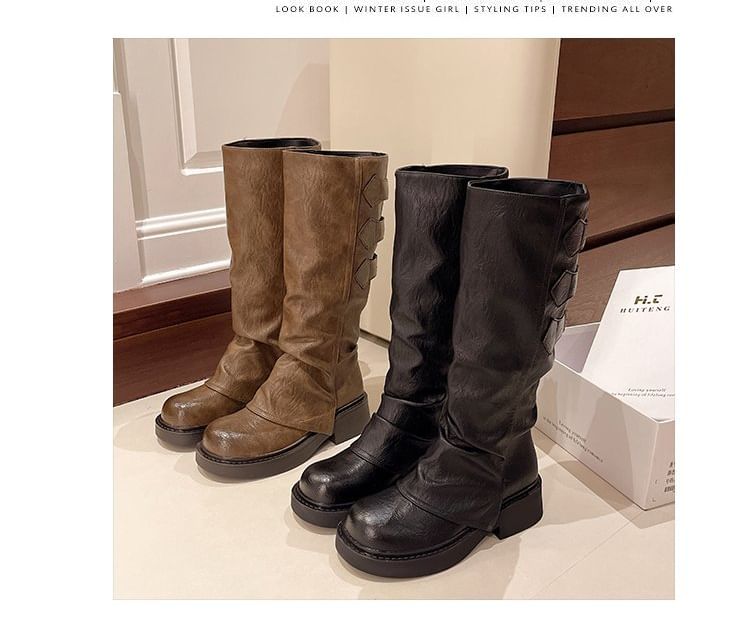 Tall Faux Platform Leather Boots