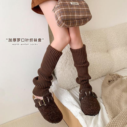 Plain Ribbed Knit Leg Warmers Set