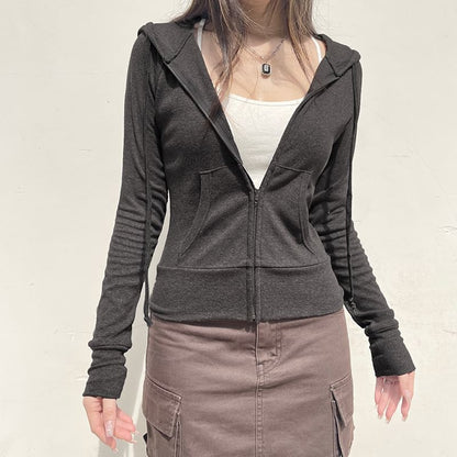 Up Plain Hoodie Drawstring Zip