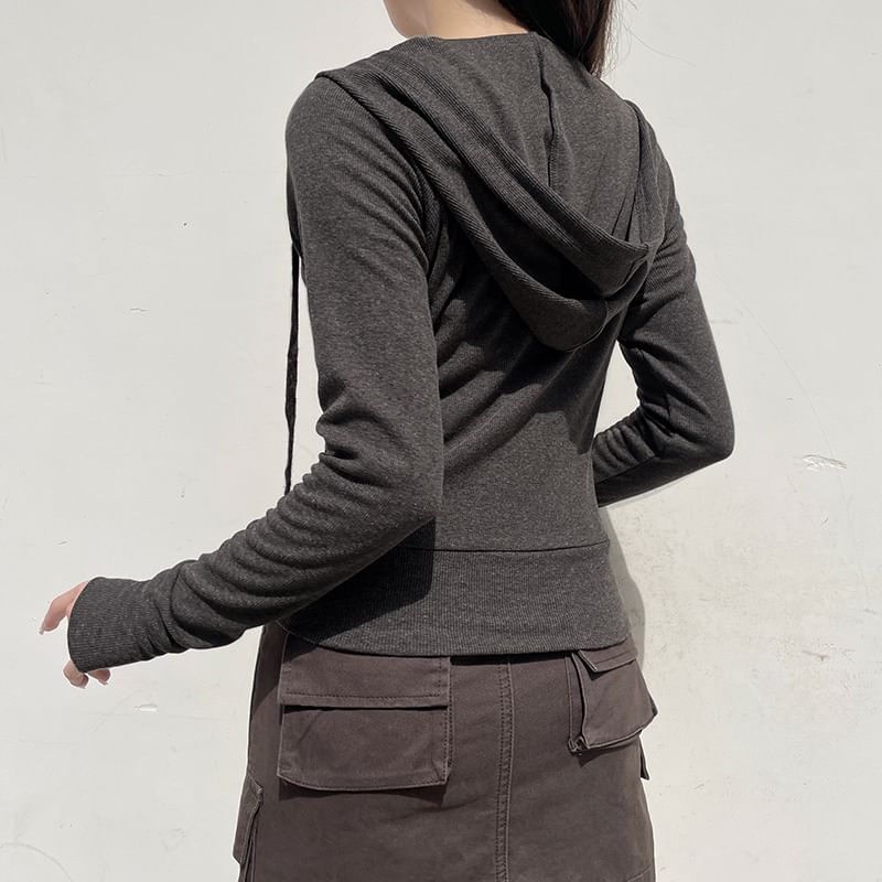 Up Plain Hoodie Drawstring Zip