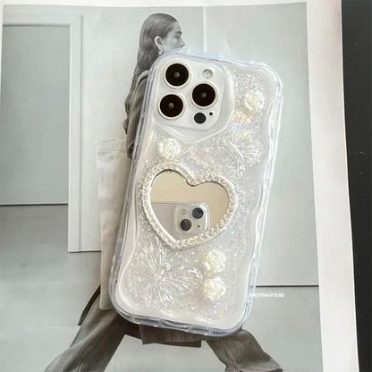 Strap Heart Pearl / Mirrored Set Case Faux Phone