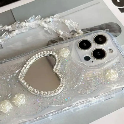 Strap Heart Pearl / Mirrored Set Case Faux Phone