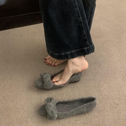 Square Wool Bow Toe Flats