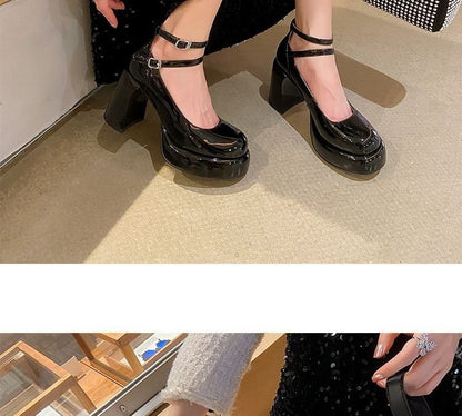 Jane Heel Pumps Chunky Mary Round Toe Platform
