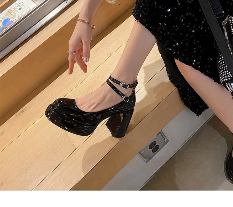 Jane Heel Pumps Chunky Mary Round Toe Platform