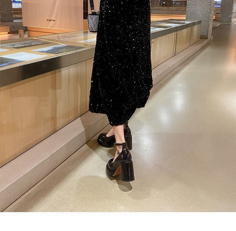 Jane Heel Pumps Chunky Mary Round Toe Platform