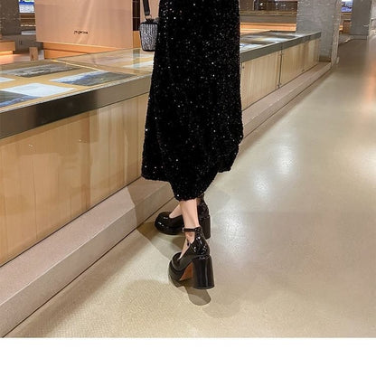 Jane Heel Pumps Chunky Mary Round Toe Platform