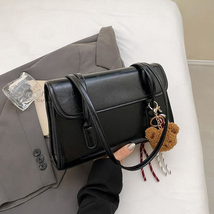 Flap Set: + Charm Bag Faux Leather Plain Tote