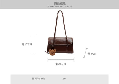 Flap Set: + Charm Bag Faux Leather Plain Tote