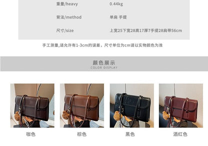 Flap Set: + Charm Bag Faux Leather Plain Tote