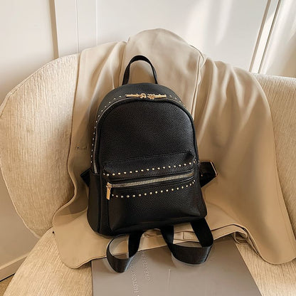 Studded Faux Backpack Plain Leather