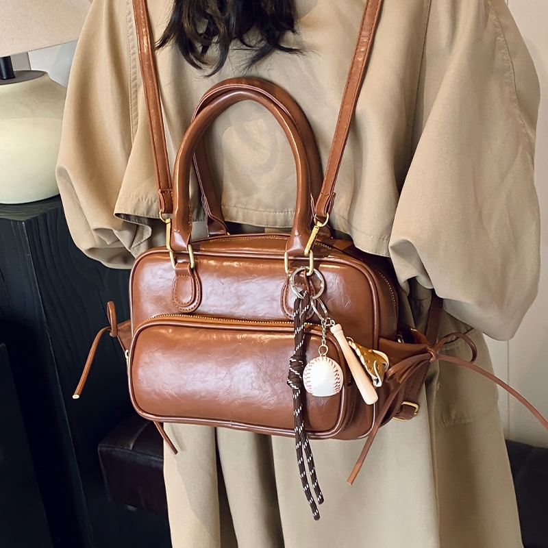 Bag Bow Set Plain Backpack Leather Accent Faux Charm /