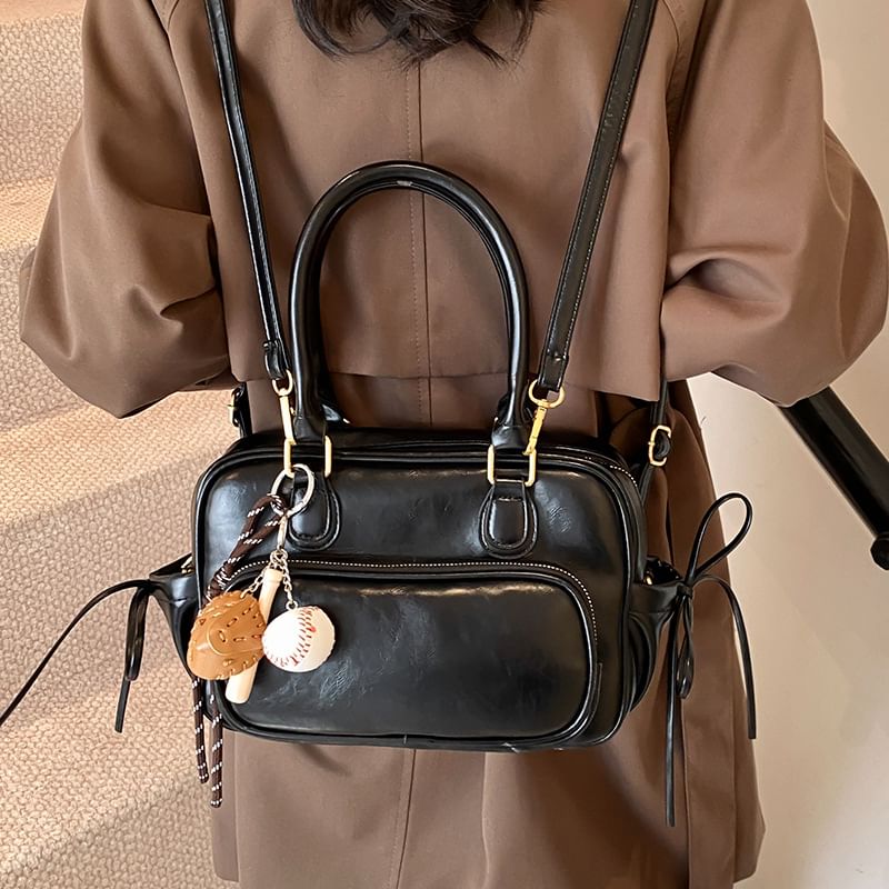 Bag Bow Set Plain Backpack Leather Accent Faux Charm /