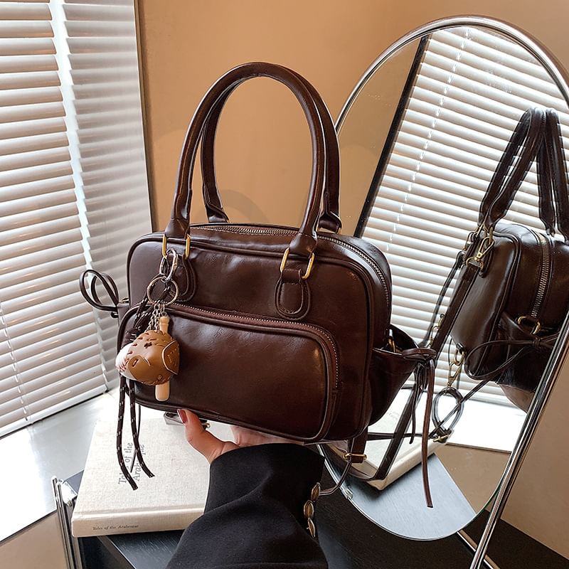 Bag Bow Set Plain Backpack Leather Accent Faux Charm /