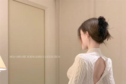 Neck Mini Cable Long-Sleeve Dress Sheath Back Knit Mock Open
