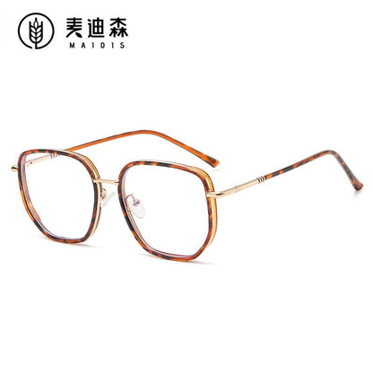 Square Light Blue Eyeglasses Metal Blocking Frame