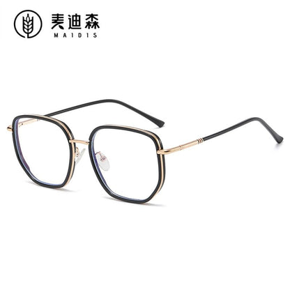 Square Light Blue Eyeglasses Metal Blocking Frame