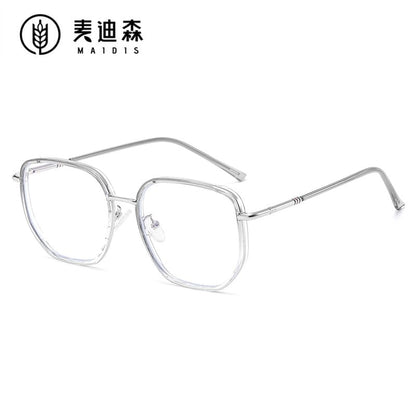 Square Light Blue Eyeglasses Metal Blocking Frame
