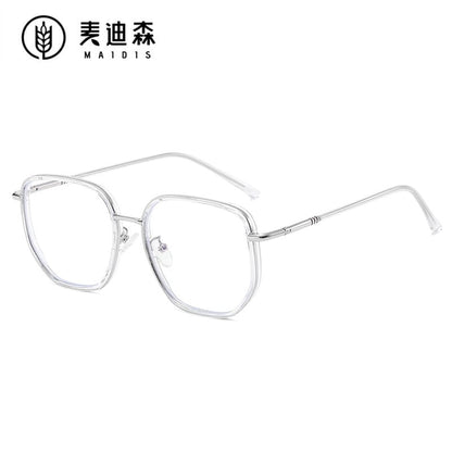 Square Light Blue Eyeglasses Metal Blocking Frame