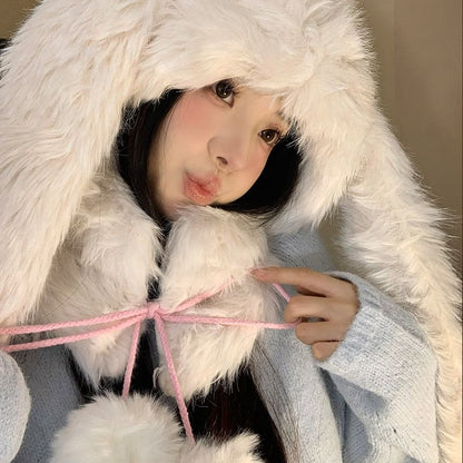 Pom Rabbit Ear Trapper Hat