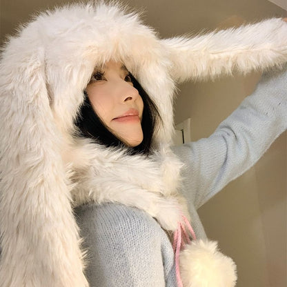 Pom Rabbit Ear Trapper Hat