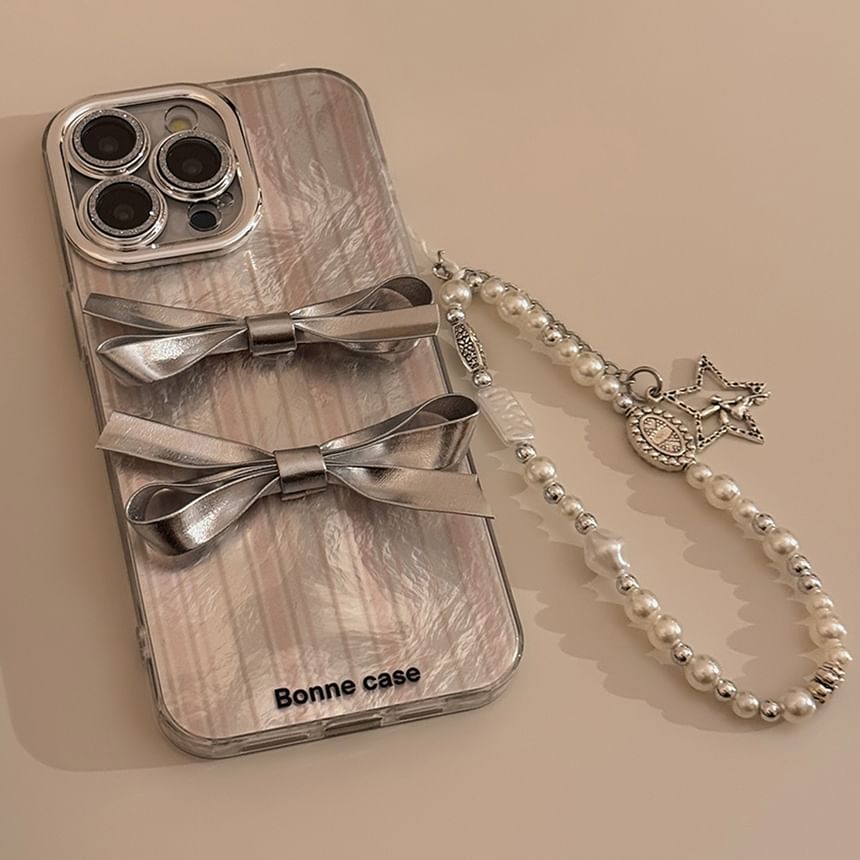 / Set Phone Case Pearl Strap Faux Ribbon