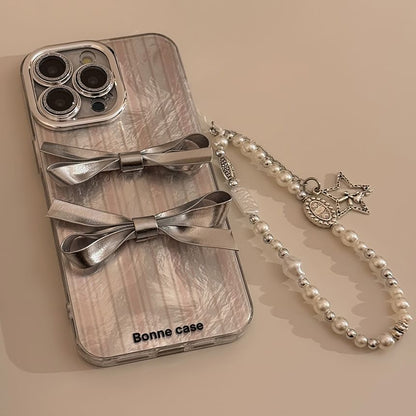 / Set Phone Case Pearl Strap Faux Ribbon