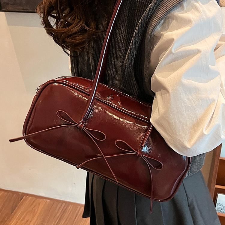 Faux Bow Shoulder Bag Leather