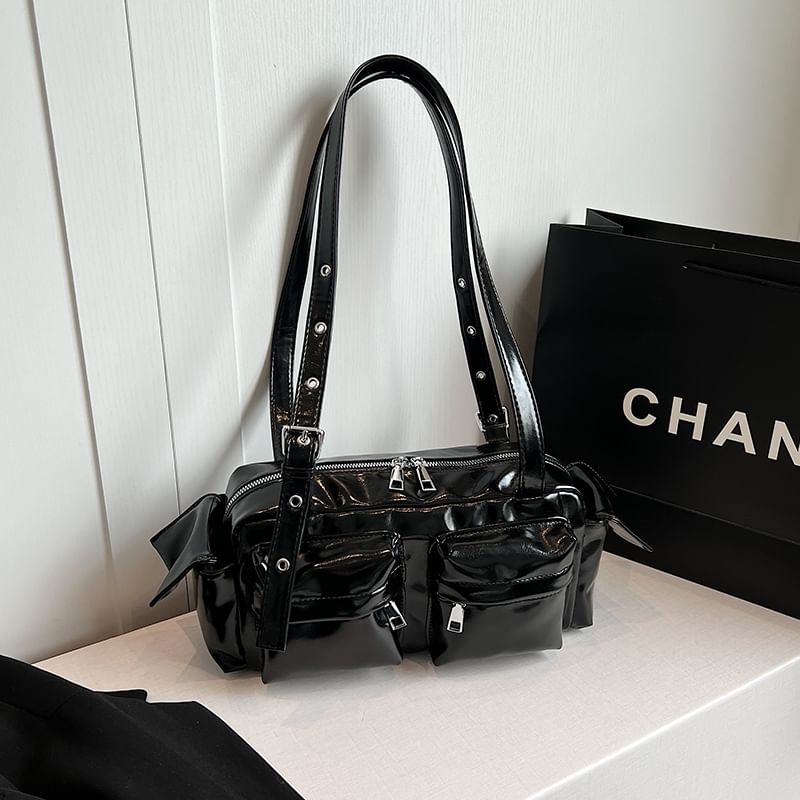 Multi-Pocket Shoulder Leather Bag Faux