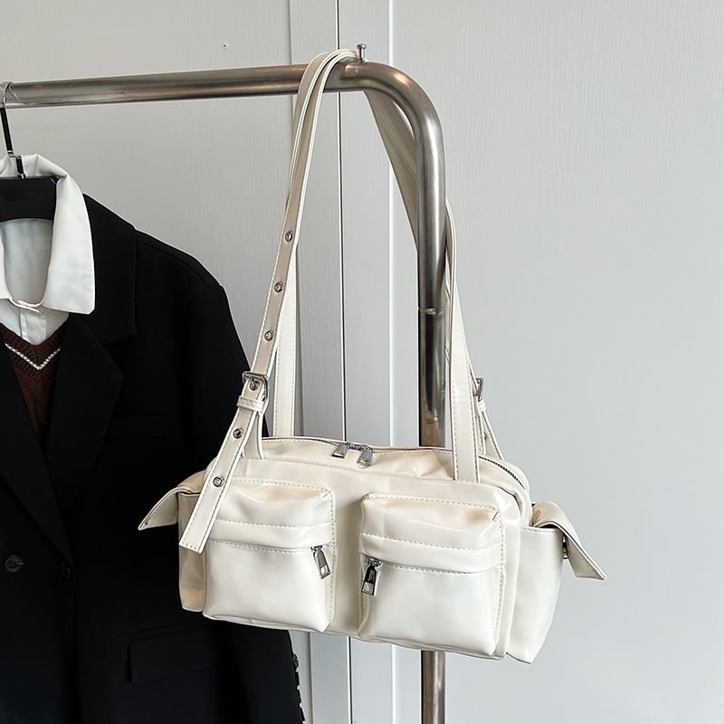 Multi-Pocket Shoulder Leather Bag Faux