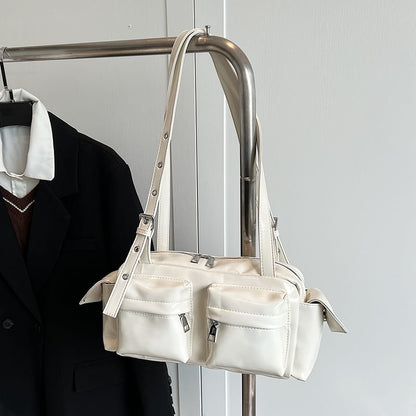 Multi-Pocket Shoulder Leather Bag Faux