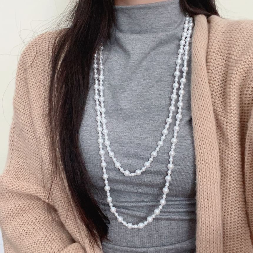 Pearl Necklace Faux Layered Beaded