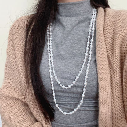 Pearl Necklace Faux Layered Beaded