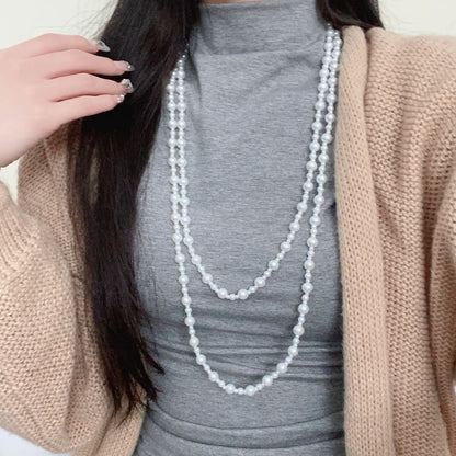Pearl Necklace Faux Layered Beaded