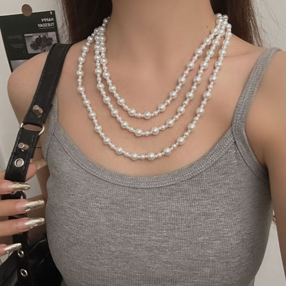 Pearl Necklace Faux Layered Beaded