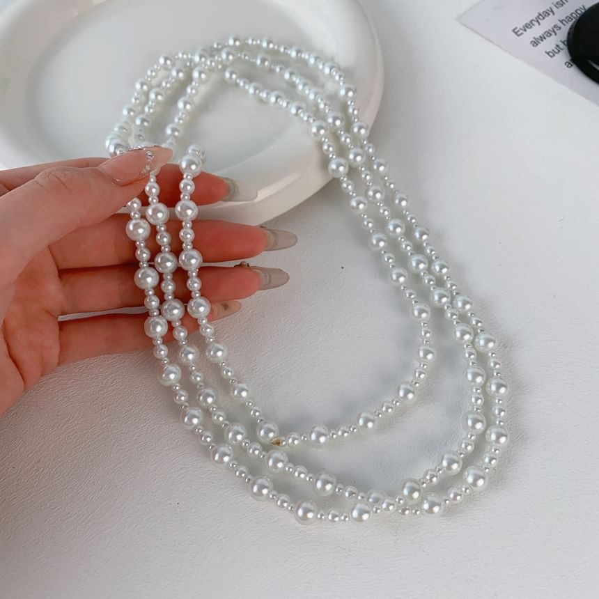 Pearl Necklace Faux Layered Beaded