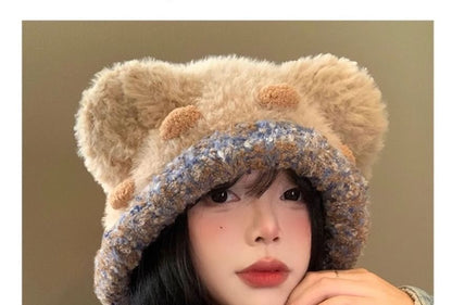 Fluffy Panel Bear Knit Ear Hat