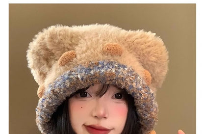 Fluffy Panel Bear Knit Ear Hat