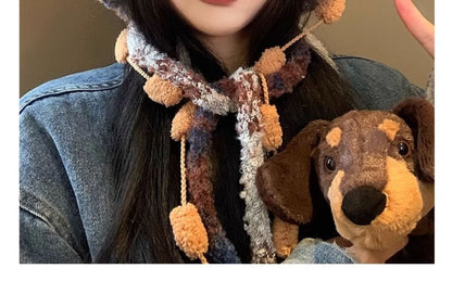 Fluffy Panel Bear Knit Ear Hat