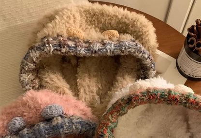 Fluffy Panel Bear Knit Ear Hat