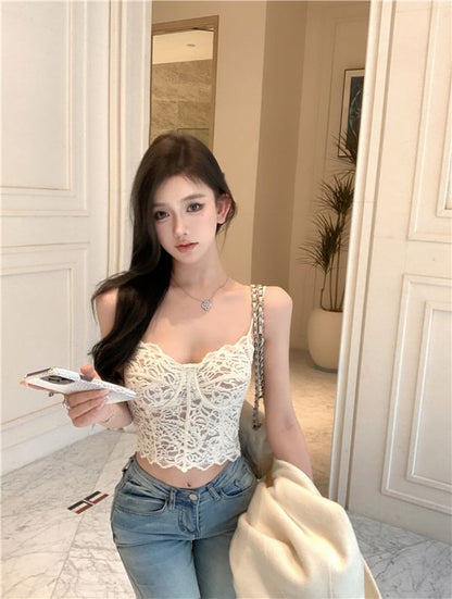 Bustier Crop Top Lace Floral