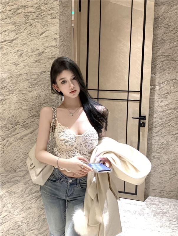 Bustier Crop Top Lace Floral