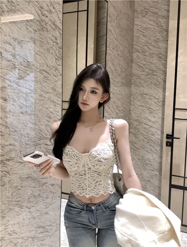 Bustier Crop Top Lace Floral