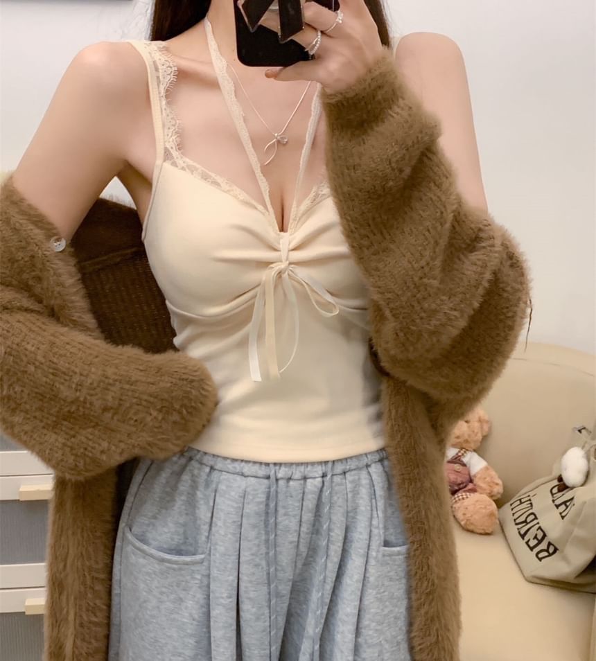 Trim V-Neck Lace Crop Top Cami