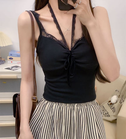 Trim V-Neck Lace Crop Top Cami